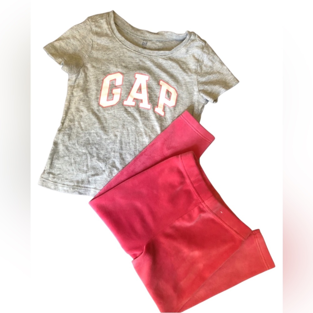 GAP 2T Set Heather Gray T-Shirt and pink leggings .